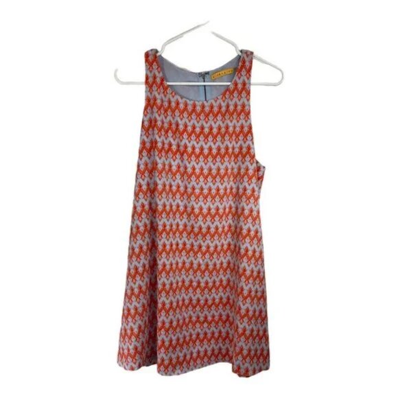 Alice + Olivia Size Medium Silk Dress Blue Orange Print Estelle Mini A-line Tank - Picture 5 of 6